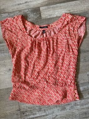 Anne Klein Coral Patterned Short Sleeve Blouse size 4